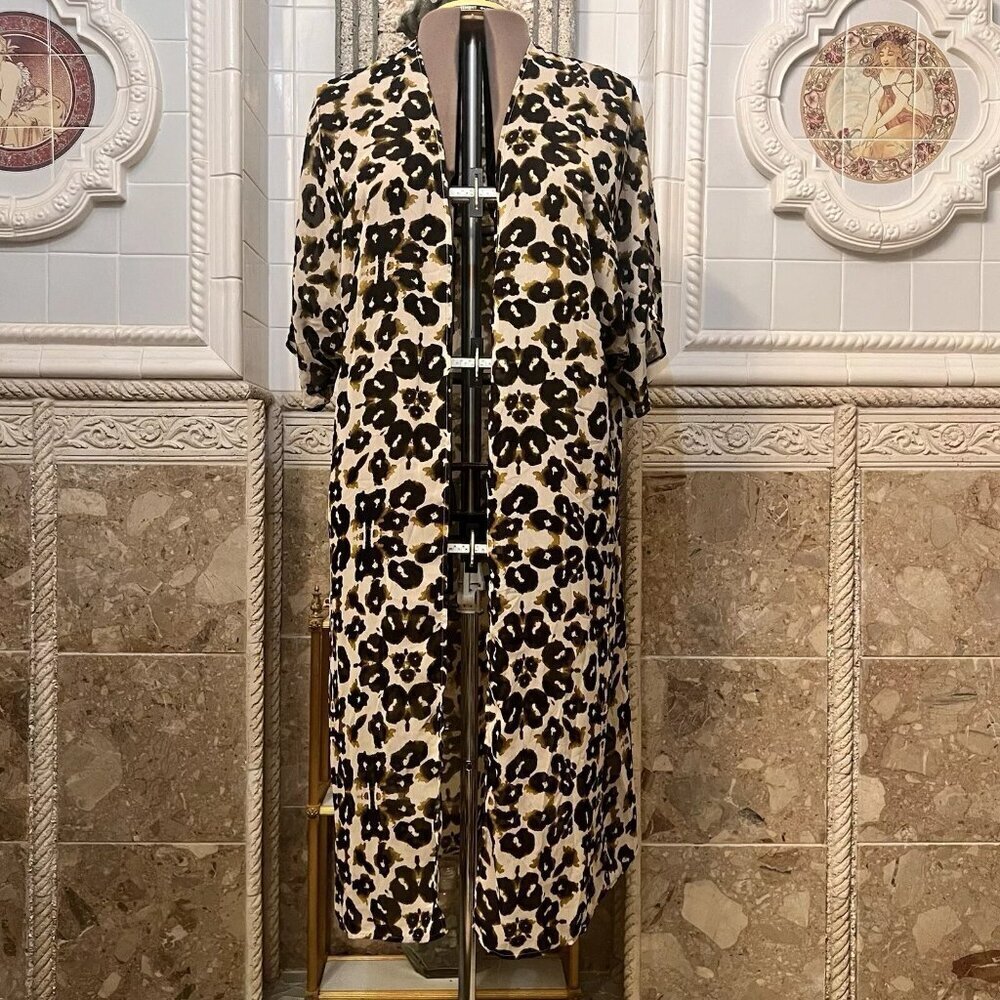 Karlie Duster Cardigan Kimono. Sz S Oversized. USA Bust 46". Animal Print. B86